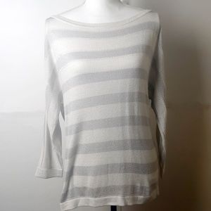 BHWM Shiny, Sheer white and silver 3/4 sleeve